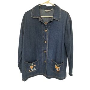Vintage Blair Embroidered Butterfly Pocket Denim Button Up Womens M 100% Cotton